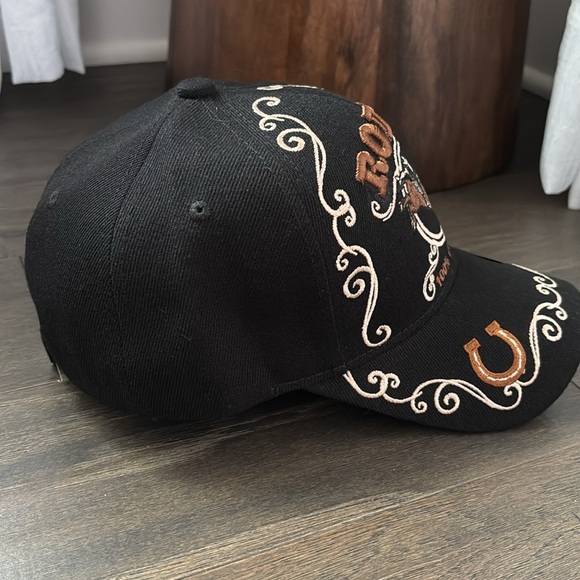 Rodeo 100% Cowboy Embroidered,horseshoe, bull,canvas velcro back baseball cap - Picture 7 of 8